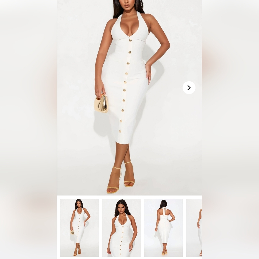 Elegant White Button-Down Midi Dress